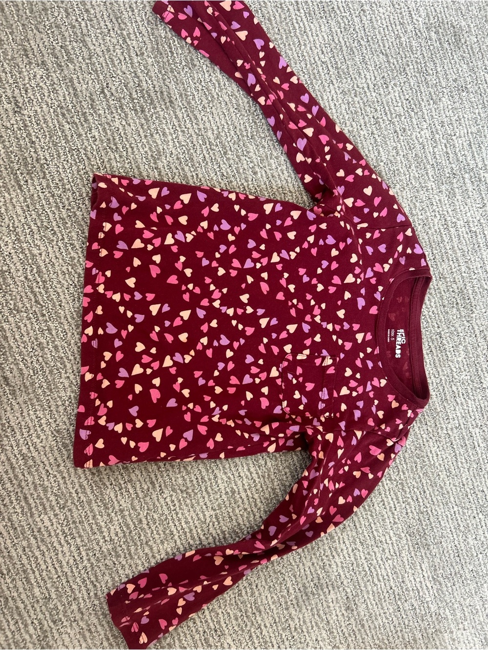 Long-Sleeve Burgundy Heart Print Kids Top